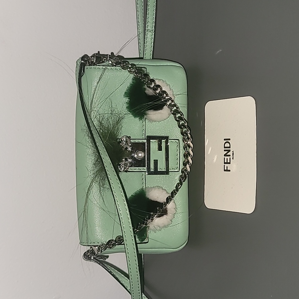 *SOLD FENDI Light green Leather and Fox Fur Micro Buggie Baguette Bag - Picture 2 of 9